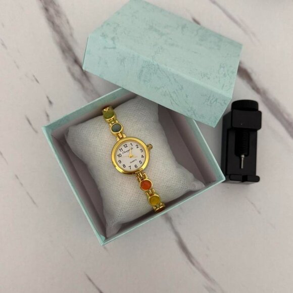 Sku0516 Retro Gold/Multicoloured Women Fashion Watch Stainless steel + gift‎ bag